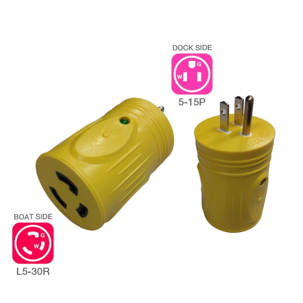 [AUSTRALIA] - Marvine Cable Shore Power Adapter 15Amp Male 5-15P to 30Amp Lock Female L5-30R with LED Indicate (15Amp Household to 30Amp Locking) 1. 15A 125V to 30A 125V (5-15P- L5-30R) 