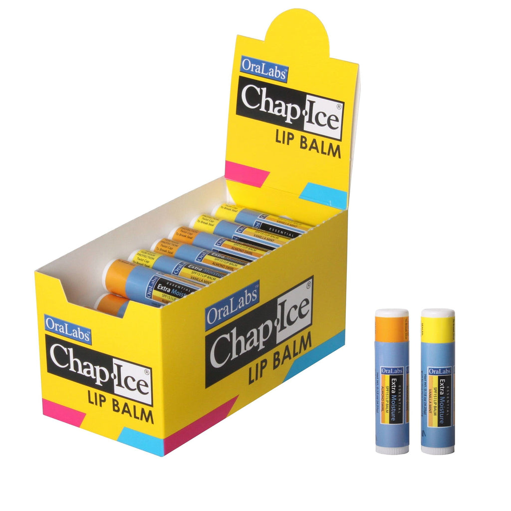 Chap-Ice SPF-15 Sunscreen Lip Balm – Almond Swirl & Vanilla Mint Flavors – 32-Count Multipack with Display Box - BeesActive Australia