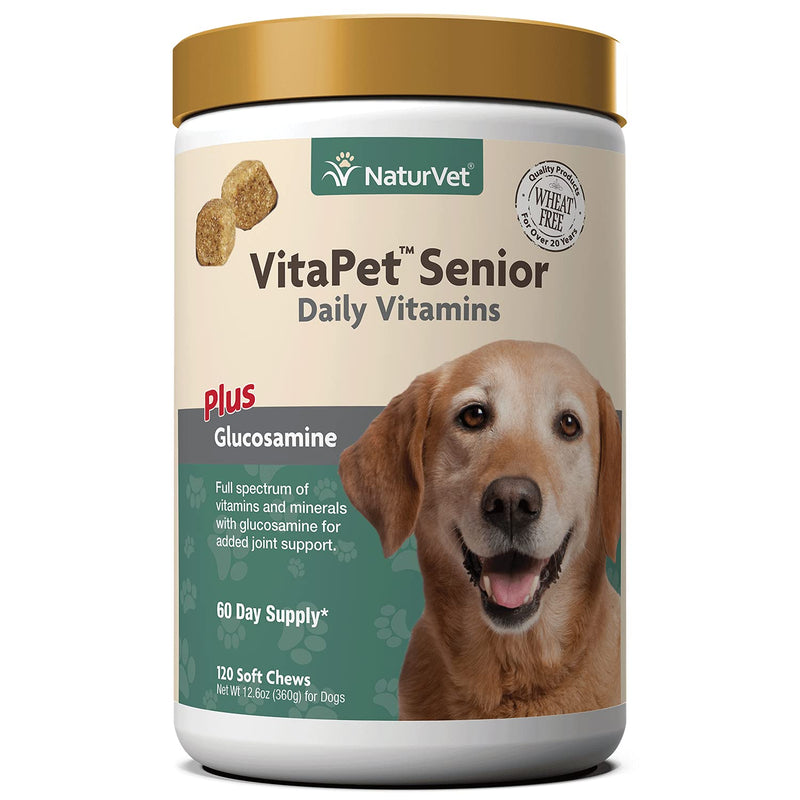 NaturVet –VitaPet Senior Daily Vitamins for Senior Dogs – Plus Glucosamine – Full Spectrum of Vitamins & Minerals – Enhanced with Glucosamine for Added Joint Support 120 Soft Chews - BeesActive Australia