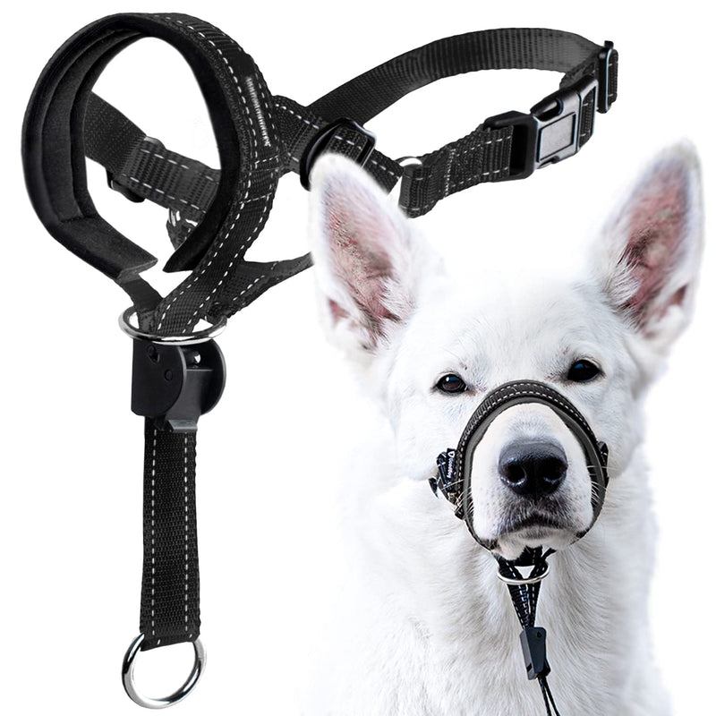 GoodBoy Dog Head Halter with Safety Strap - Stops Heavy Pulling On The Leash - Padded Headcollar for Small Medium and Large Dog Sizes - Head Collar Training Guide Included Size 2 (Pack of 1) Black Nylon / Black Padding - BeesActive Australia