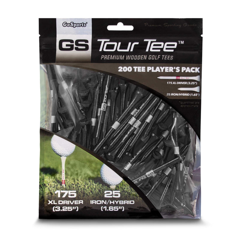 GoSports 3.25" XL GS Tour Tee Premium Wooden Golf Tees - 200 XL Tee Player's Pack Driver and Iron/Hybrid Tees, Choose Your Tee Color XL Black - BeesActive Australia