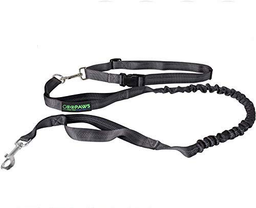 JESPET Hands Free Dog Leash for Running, Walking, Hiking Jogging for Medium & Large Dogs up to 150lbs, Durable Dual Handle Waist Leash with Reflective Bungee and Adjustable Waist Black - BeesActive Australia