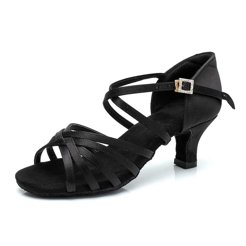 RoseMoli Women's Latin Dance Shoes Satin Professional Ballroom Salsa Practice Performance Dance Shoes 5.5 Black-2.2inch Heels - BeesActive Australia