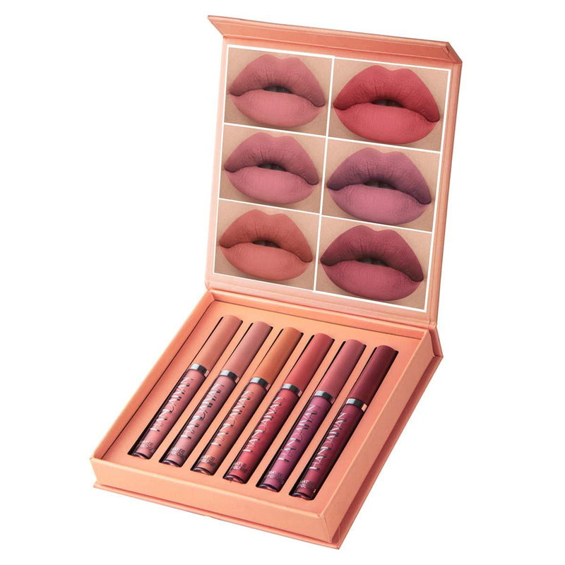 GL-Turelifes 6 Pcs Matte Lipsticks kit, Velvety Liquid Lipstick set Waterproof Long Lasting Lip Gloss Smoothing Non-stick Cup Sexy Colors Lip Glaze with Gift Box (Set 2) - BeesActive Australia