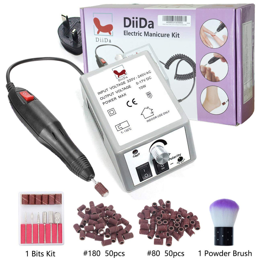 DiiDa Professional Electric Manicure Drill Set Acrylic Nail Gel Polish Remover Electric Nail Files Pedicure Kit with [100pcs Sand Bands+1 Powder Brush] - BeesActive Australia