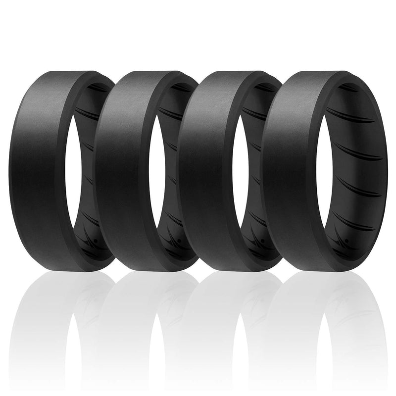 ROQ Silicone Wedding Rings for Men - Breathable Multipacks of 1/4/6 Mens Silicone Rubber Bands with Comfort Fit Airflow Design - 8mm Beveled 4 Pack: Black 7.5 - 8 (17.3mm) - BeesActive Australia
