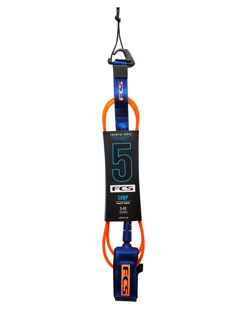 FCS Comp Surfboard Leash - Blood Orange/Navy - 5' - BeesActive Australia