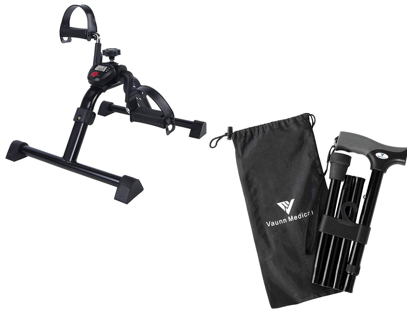 Vaunn Medical Mobility Assistance Bundle - Electronic Pedal Exerciser and Folding Walking Cane - BeesActive Australia