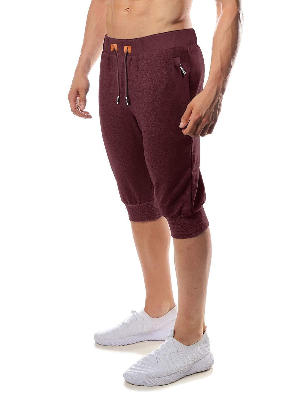 [AUSTRALIA] - MAGNIVIT 3/4 Capri Joggers Breathable Traning Workout Gym Long Shorts with Zipper Pockets Burgundy 32 