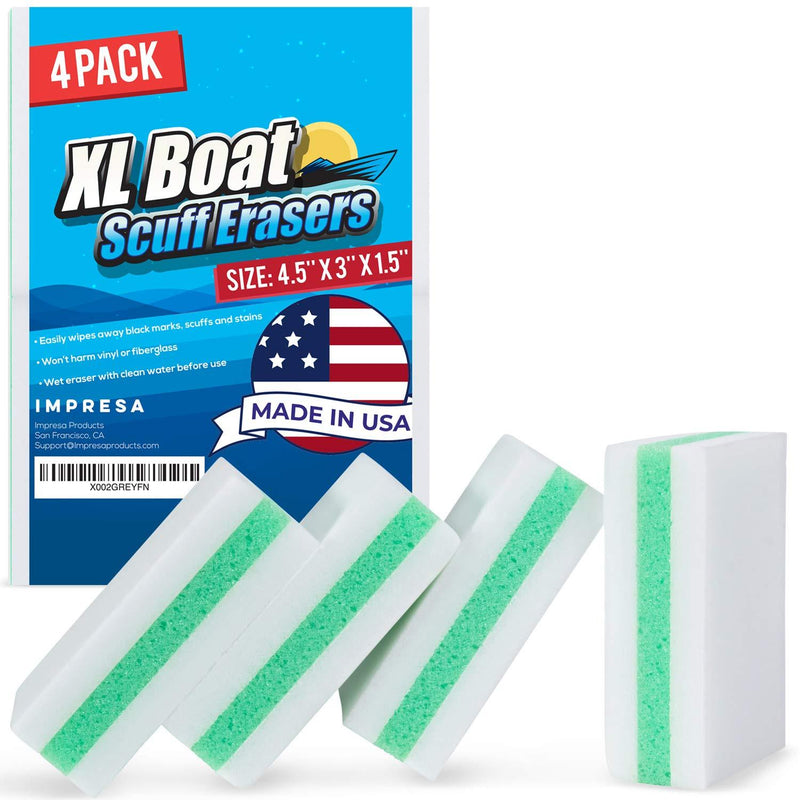 [AUSTRALIA] - Boat Scuff Eraser 4 Pack - XL Eraser Boat Cleaner - Made In USA- Effectively Cleans Marks & Dirt from Fiberglass, Aluminium, Gelcoat, Plastic & Metal - Marine Vessel Products Boat Scuff Accessories 