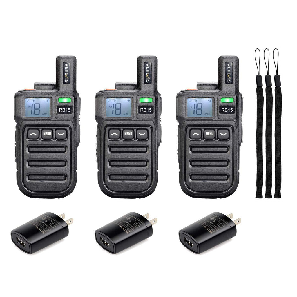 [AUSTRALIA] - Retevis RB15 Vibration Walkie Talkies Rechargeable Adults 22 Channel Mini 2 Way Radio VOX Hands Free Emergency Alarm(3 Pack) 
