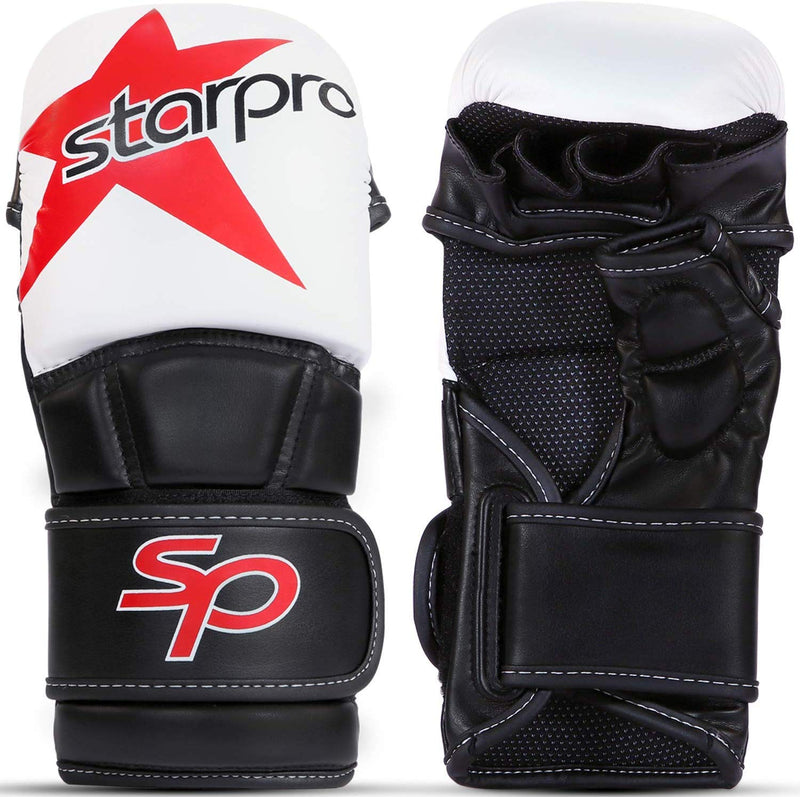 [AUSTRALIA] - Starpro MMA Grappling Gloves Training - Muay Thai Kickboxing Martial Art Karate Combat Cage Fight Sparring Punch Bag Boxing Mitts | Men and Women | Synthetic Leather Black White White / Black Medium 