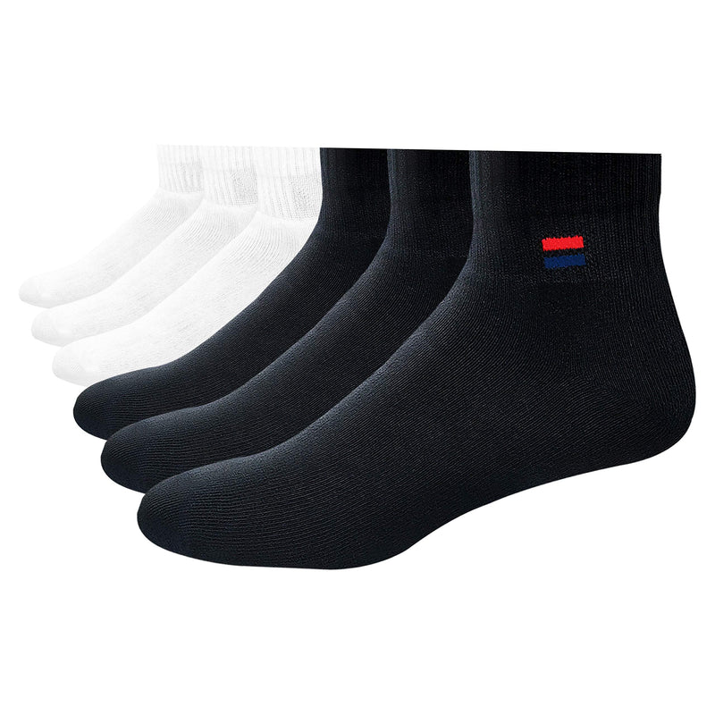 NAVYSPORT Men's Solid Cushion Comfort Athletic Quarter Socks for Running, Training, Casual Wear Pack of 6 7-12 White (3 Pairs), Black (3 Pairs) - BeesActive Australia