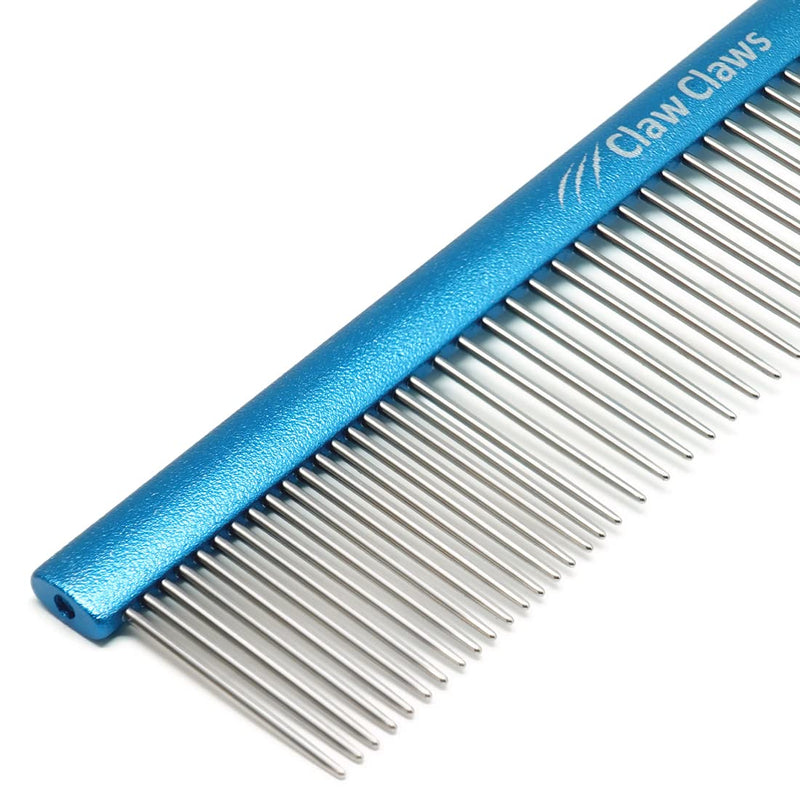 Claw Claws Comb with Oval Handle for Dogs and Cats, Removing and Shedding Matted, Tangled Hair, Metal Comb with Stainless Steel Pins, Detangling Grooming Tool, Pet Comb (Blue-20% fine pins, M) Medium - BeesActive Australia