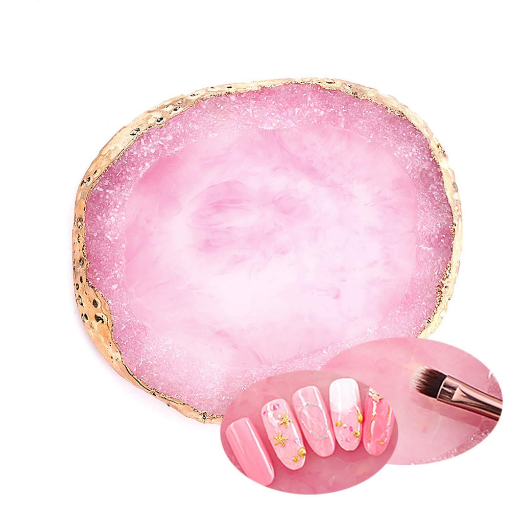 MISUD Resin Stone Nail Art Palette, Nail Polish Cosmetic Palette Golden Edge Pigment Mixing Plate Paint Drawing Color Dish Manicure Nail DIY Tool(Pink) Pink - BeesActive Australia