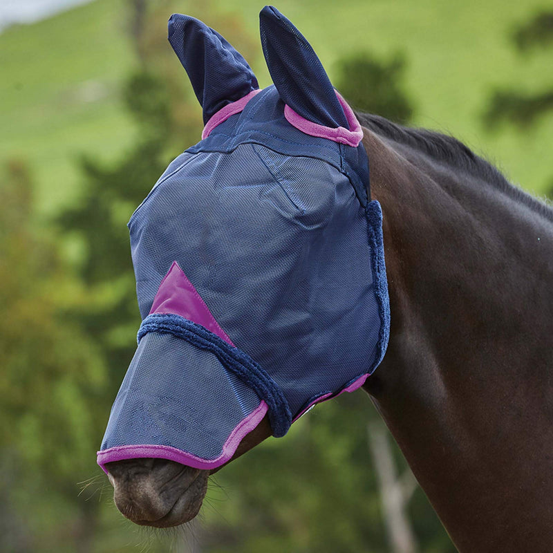 WeatherBeeta ComFiTec Durable Mesh Mask with Nose & Ears Warmblood Navy/Purple - BeesActive Australia