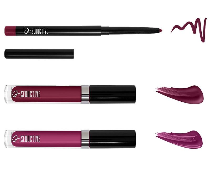One Click Beauty b.SEDUCTIVE 3-Piece Lip Kit, Longwear Makeup, The Berries - BeesActive Australia
