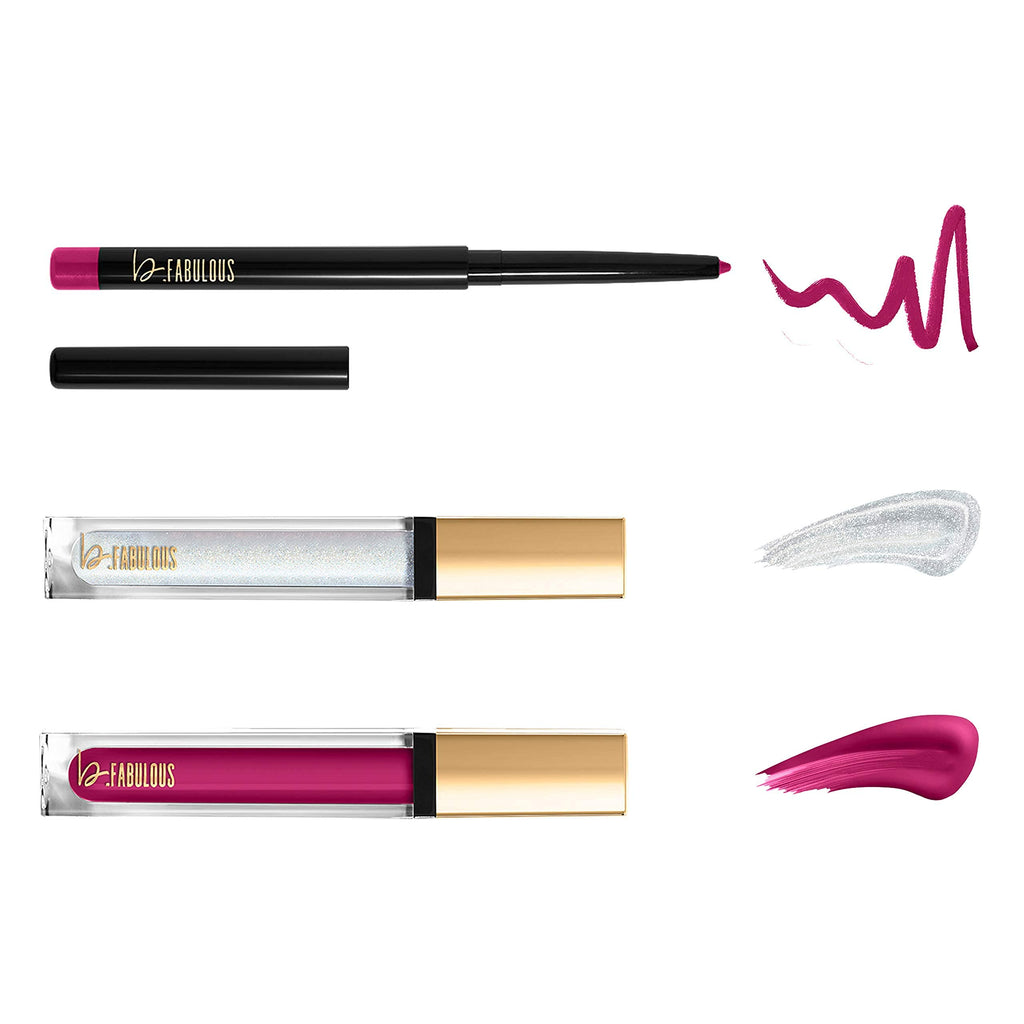 One Click Beauty b.FABULOUS 3-Piece Lip Kit, Longwear Makeup, The Berries - BeesActive Australia