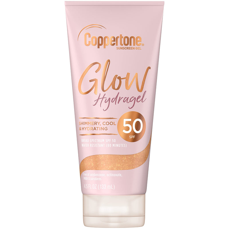 Coppertone Glow Hydragel SPF 50 Sunscreen Lotion with Shimmer, Broad Spectrum UVA/UVB Protection, Water-Resistant, Non-Greasy, Free of Parabens, PABA, Phthalates, Oxybenzone, 4.5 Fl Oz 4.5 Fl Oz (Pack of 1) - BeesActive Australia