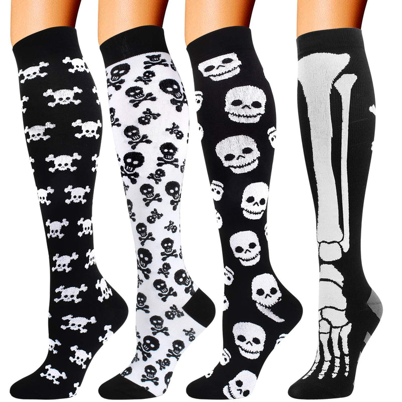 4 Pairs Compression Socks for Men and Women 20-30 mmHg Compression Stockings Skull Large-X-Large - BeesActive Australia