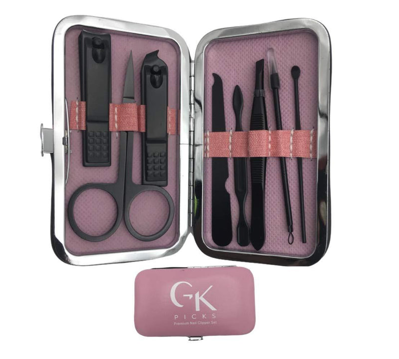 GK Picks - Premium Nail Clipper Manicure and Pedicure Set Made from Carbon Steel Includes Leather Travel Case 8pcs – Designed and Tested in NC,USA (Pink) Pink - BeesActive Australia