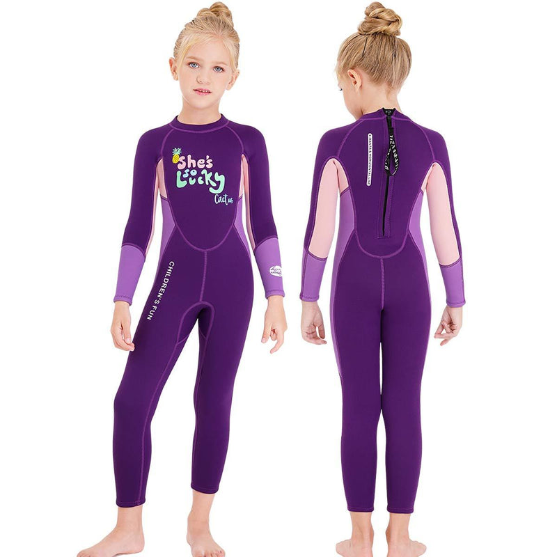 [AUSTRALIA] - NATYFLY Kids Wetsuit,2.5mm Neoprene Thermal One Piece Swimsuit,Boys Girls and Toddler Wet Suits for Scuba Diving,Youth Full Suit Purple 2X-Large/7-8Years old 