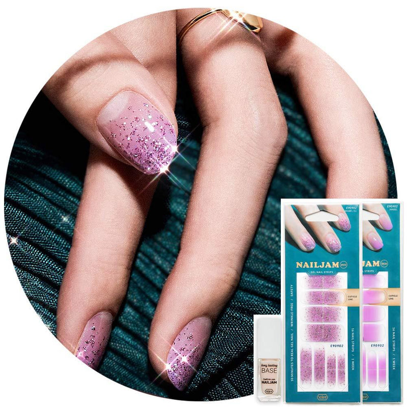 NAILJAM ECO Gel Nail Wraps 2 Pack (16 Nail Strips Each) Glitter Gradation Nail Stickers with Free Base Coat by VIKA (Lavender) Lavender - BeesActive Australia