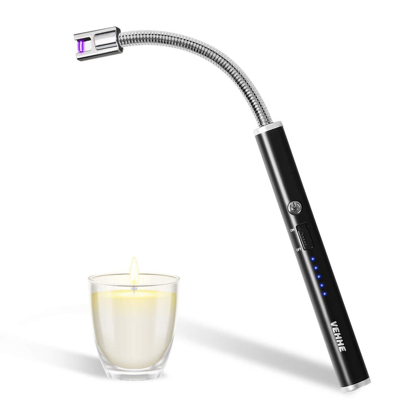 VEHHE Candle Lighter, Electric Rechargeable Arc Lighter with LED Battery Display Long Flexible Neck USB Lighter for Light Candles Gas Stoves Camping Barbecue Black - BeesActive Australia