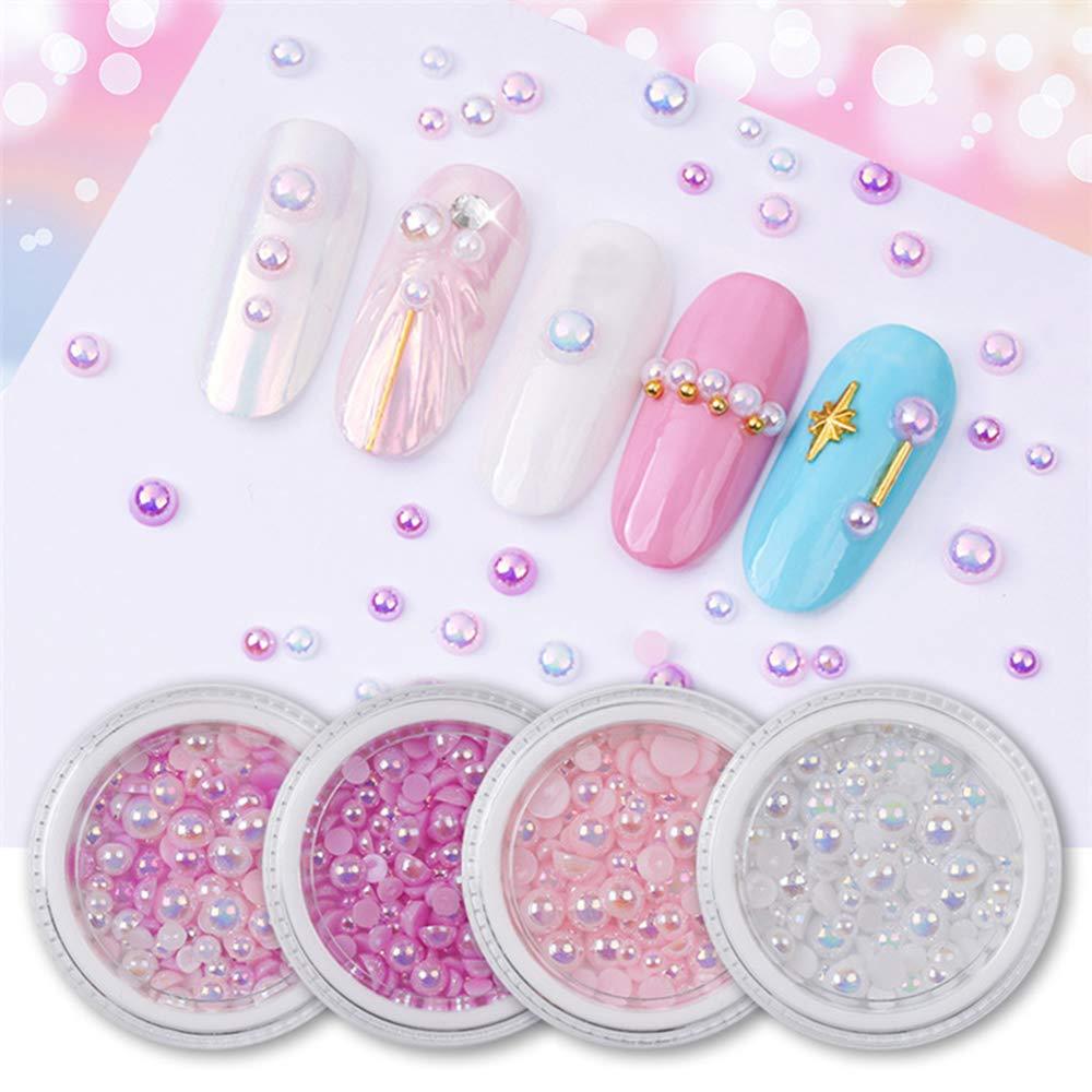4 Boxes Nail Art Pearls Half Round Imitation Pearls 4 Colors AB 3D Nail Pearl Decals Design Glitter Decorations Design DIY Nails Jewelry Beads Glamour Decorative Accessories.。 - BeesActive Australia