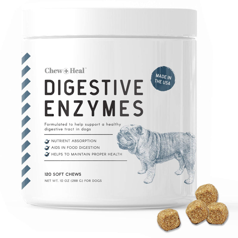 Chew + Heal Digestive Enzymes with Probiotics for Dogs - 120 Soft Chew Treats - Supports Healthy Digestive Tract, Helps Nutrient Absorption, Food Digestion, and Health Maintenance - Made in The USA - BeesActive Australia