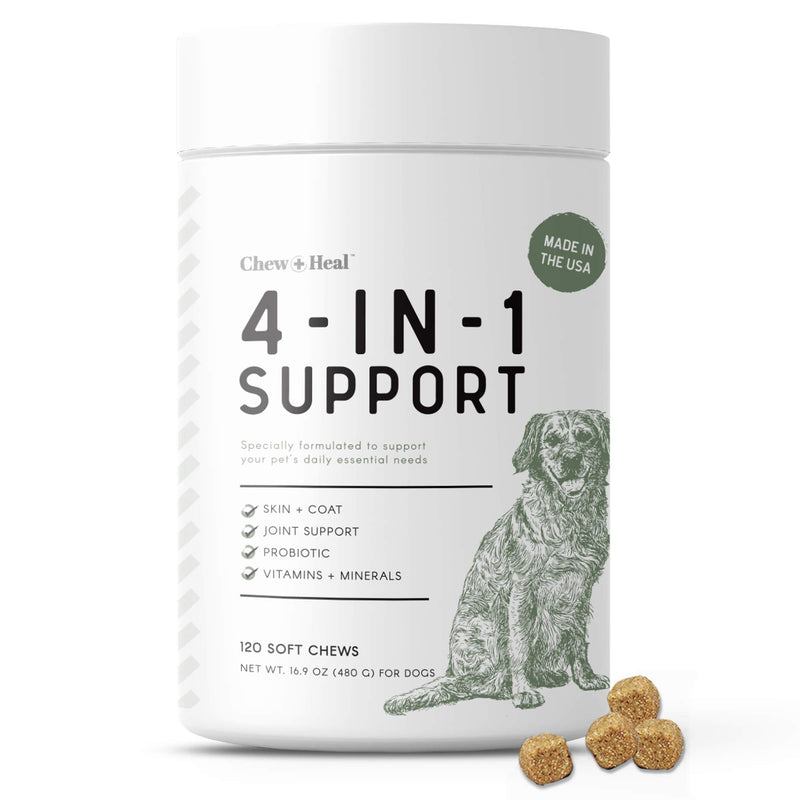Chew + Heal All in 1 Dog Vitamin - Soft Chew Treats - Chewable Multivitamin with Probiotics, Digestive Enzymes, for Skin and Coat, Hip and Joint Support - with Omega, Calcium - Made in The USA 120 Count - BeesActive Australia