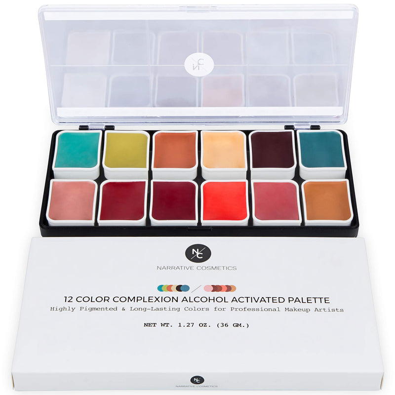 Narrative Cosmetics 12 Color Complexion Alcohol Activated Makeup Palette for Special Effects - Waterproof Skin Tone SFX Makeup for Professional Makeup Artists 12 Count (Pack of 1) - BeesActive Australia