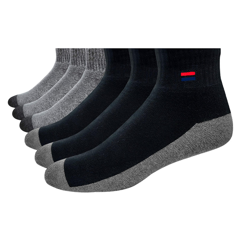 NAVYSPORT Men's Solid Cushion Comfort Athletic Quarter Socks for Running, Training, Casual Wear Pack of 6 7-12 Black (3 Pairs), Grey (3 Pairs) - BeesActive Australia