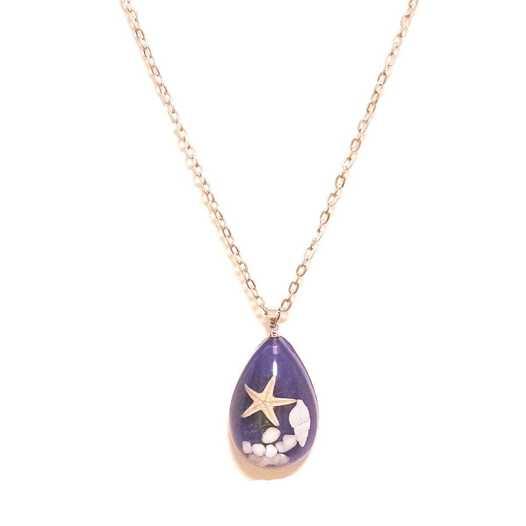 Starfish Conch Specimen Pendant Necklace Cute Seaweed Water Drop Chain Undersea Plant Y-Shape Necklace Jewelry for Women and Girls (Purple) Purple - BeesActive Australia