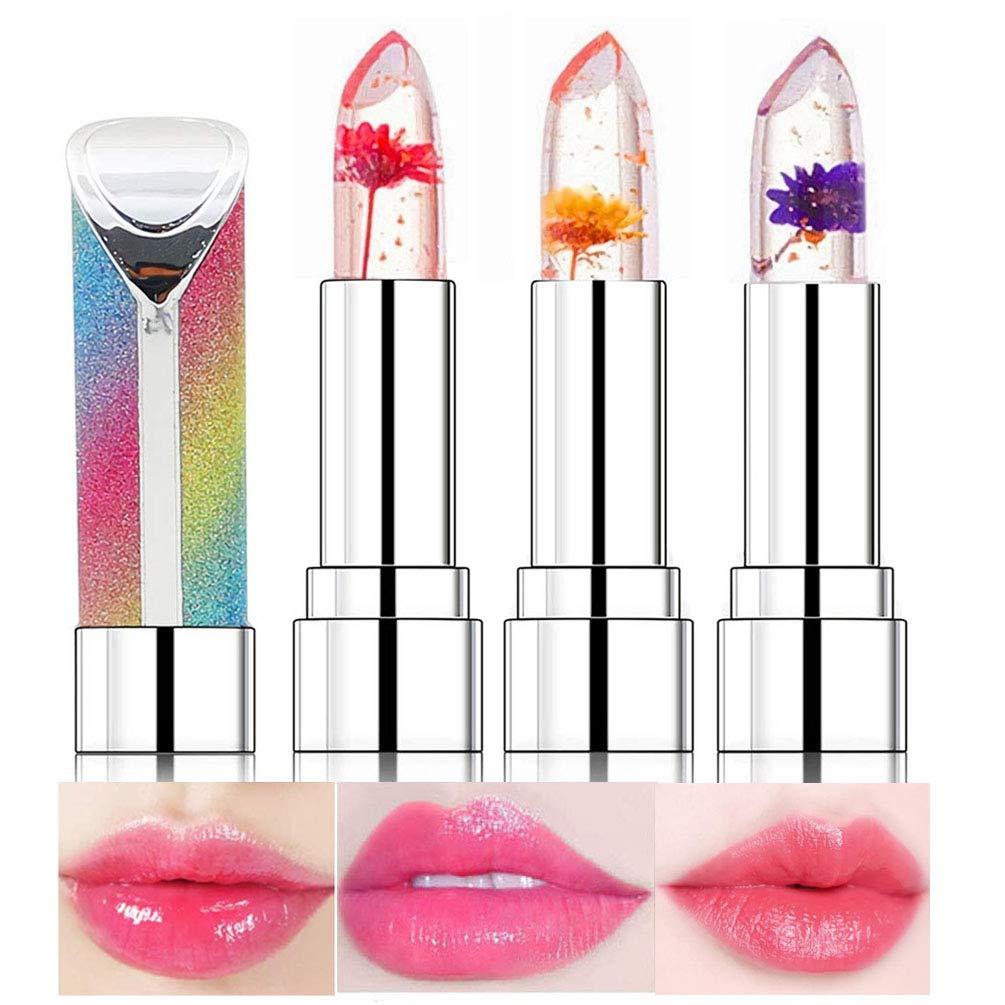 Crystal Jelly Flower Lipstick, 3 Packs Nutritious Moisturizer Lip Balm Magic Temperature Color Change Lip Gloss, Long Lasting Moisturizing Lip Care Lipstick 3pack - BeesActive Australia