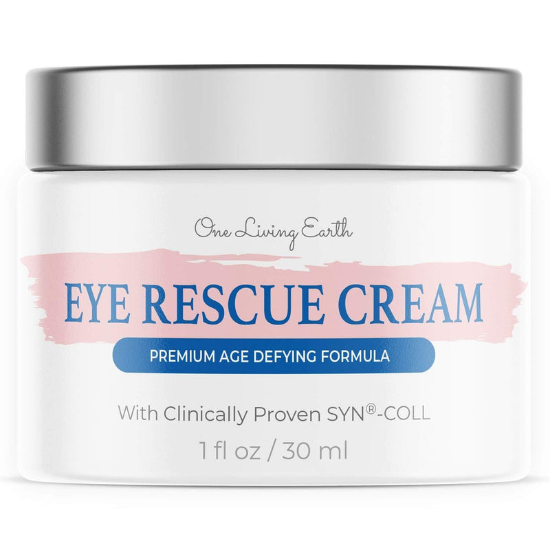 One Living Earth Eye Rescue Cream - Clinically Proven Syn-Coll Collagen-Stimulating Peptide - Anti Aging Formula for Wrinkles, Dark Circles, Fine Lines, Under Eye Bags & Puffiness - BeesActive Australia