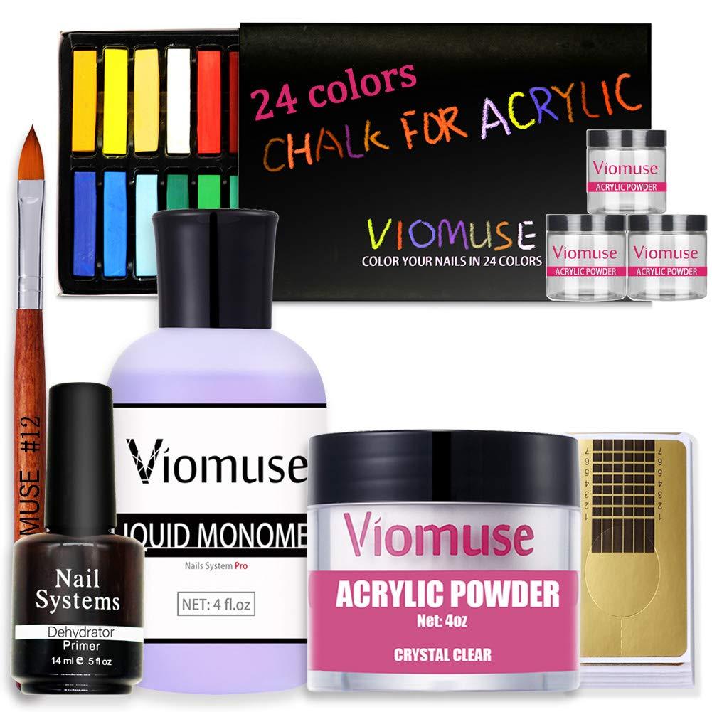 Viomuse Solf Chalks for Acrylic Powder and EMA Monomer Liquid Set Nail Art Powder Kit with Empty Bottles Dehydrator Primer (color4) color4 - BeesActive Australia