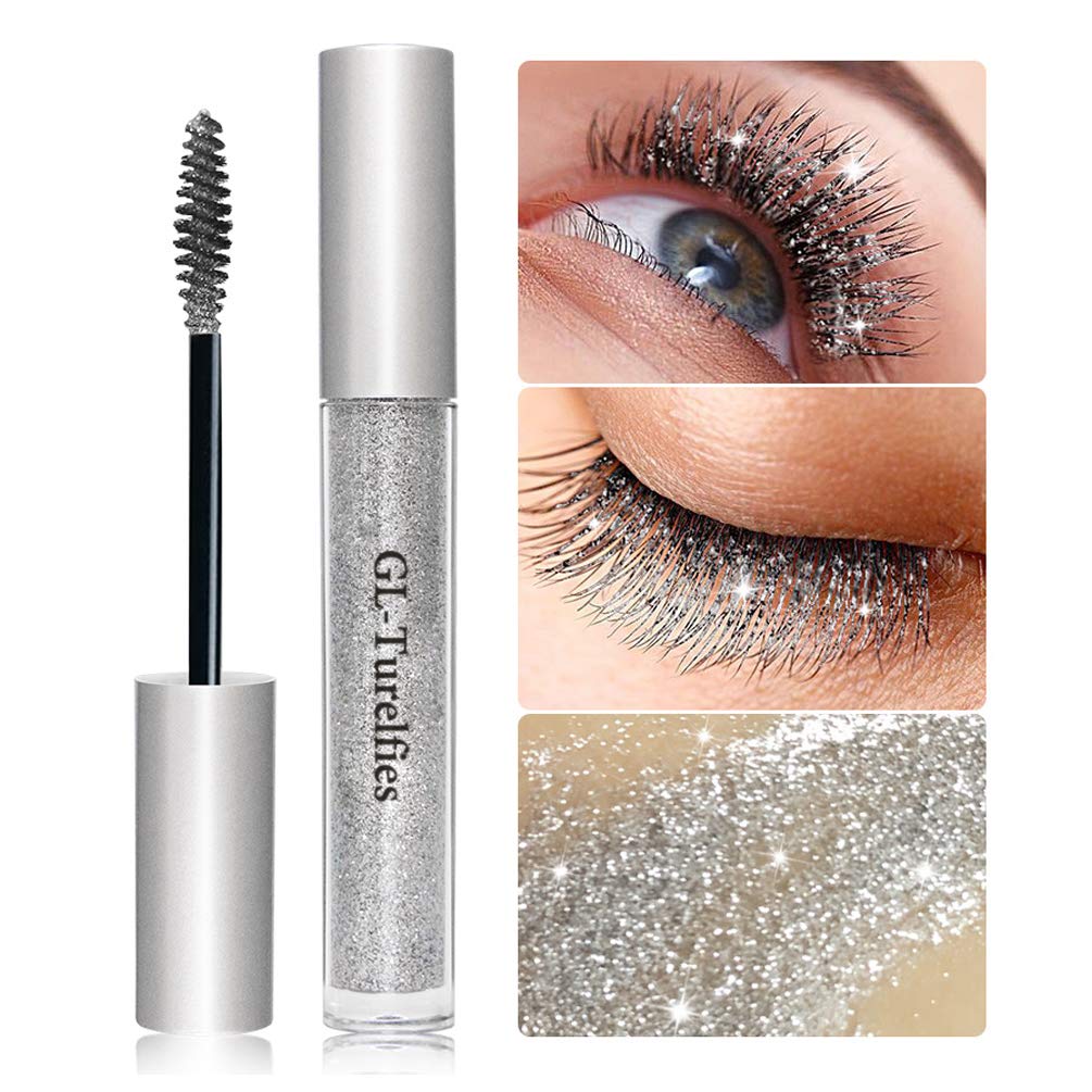 GL-Turelifes Diamond Glitter Lashes Mascara Dry Fast Water Drop Makeup Glitter Top Coat Mascara Long Lasting Waterproof for Stage Party Wedding Music Festival Very Sparkling Eyes Makeup - BeesActive Australia