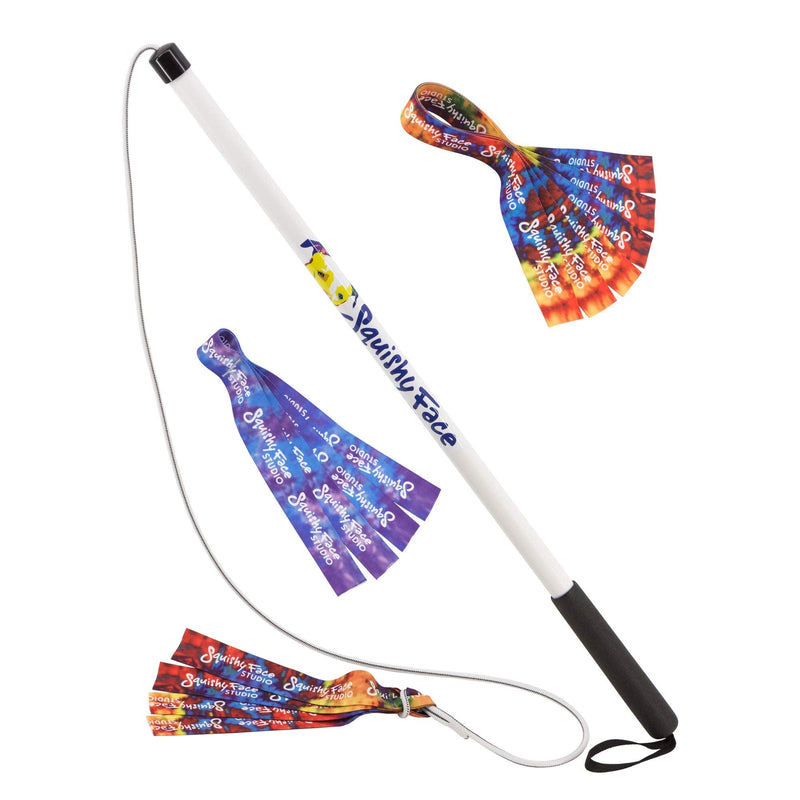 Squishy Face Studio Flirt Pole V2 Dog Exercise Toy Bundle with 2 Lures and 1 Tug, 36-inch, Rainbow, Purple/Blue Tie Dye - BeesActive Australia