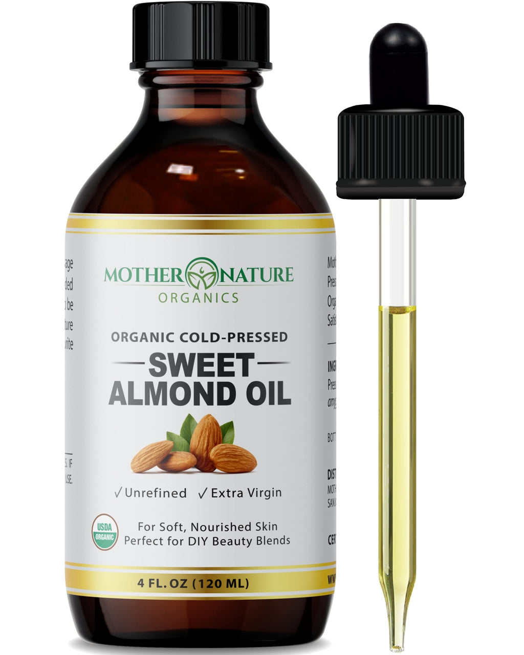 Organic Sweet Almond Oil - Extra Virgin & Cold-Pressed Almond Oil for Skin, Body & Hair (4 Oz) - Powerful Moisturizer for Scars, Nails, Hair Growth, Wrinkles & Dark Spots - Non-GMO & Cruelty-Free 4 Fl Oz (Pack of 1) - BeesActive Australia