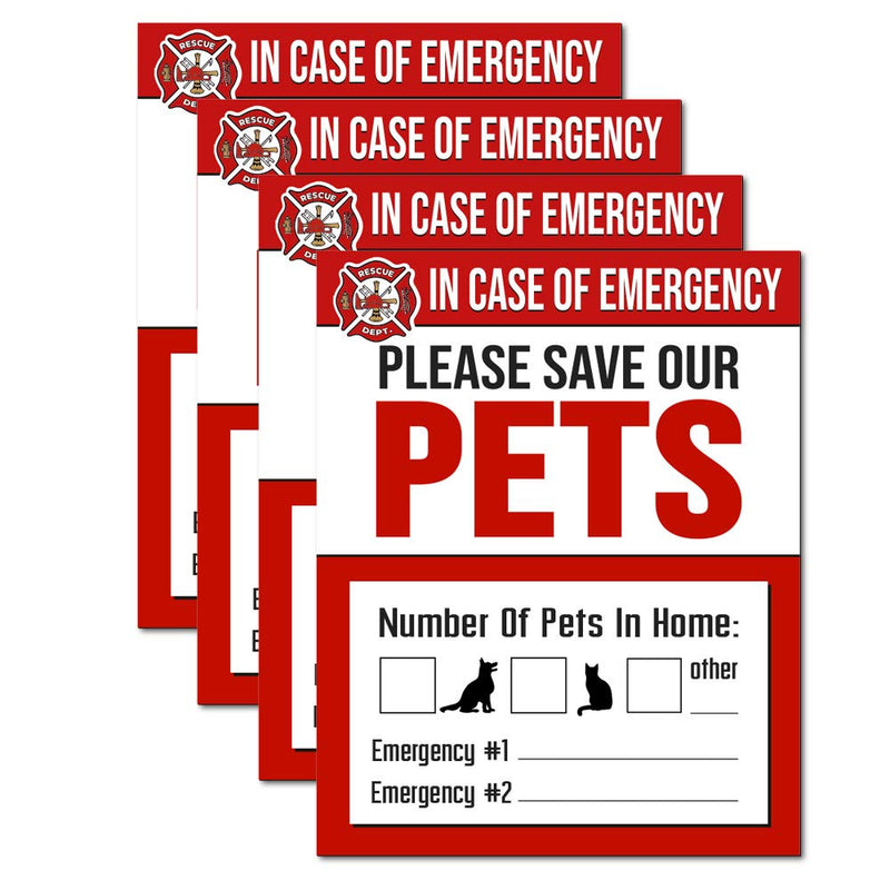IT'S A SKIN Pet Rescue Sticker Fire Safety - Window Sticker - Save Our Pets Emergency Pet Window Decal - Dog Cat Pet Durable Laminate 4x5-4 Pack - BeesActive Australia