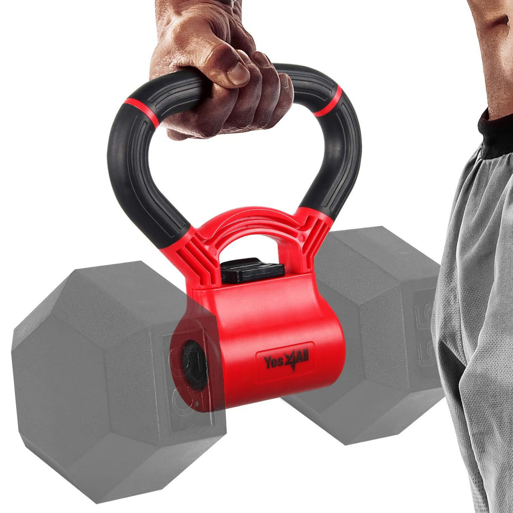 Yes4All Kettlebell Grip - Kettle Grip New Version - Kettle Grip Handle to Convert Dumbbells into Kettlebells for Workouts A. Fire red / Jet Black - BeesActive Australia