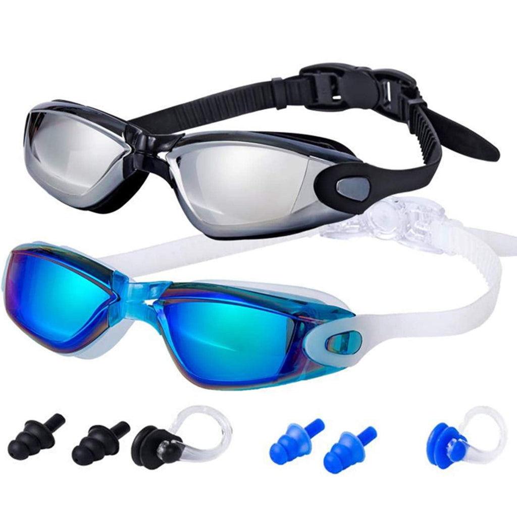 ALLPAIPAI Swim Goggles | Swimming Goggles | Pack of 2 No Leaking Anti Fog UV Protection Triathlon with Nose Clips + Ear Plugs,Swim Goggles for Women Men Adult Youth Kids Child - BeesActive Australia