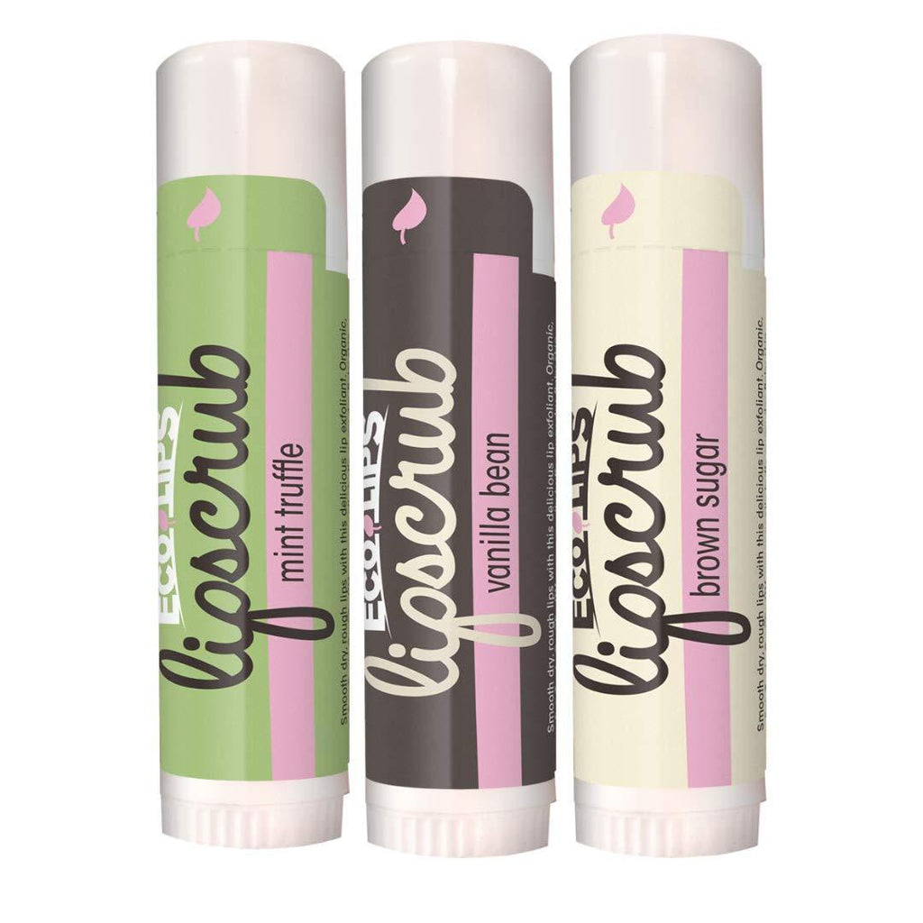 Eco Lips LipScrub Sugar Scrub Sticks - Brown Sugar, Mint Truffle & Vanilla Bean - 100% Natural Lip Care Treatment with Organic Sugar - Gently Exfoliate & Polish Dry, Flaky Lips, 100% Edible (3-pack) 3-Pack - BeesActive Australia