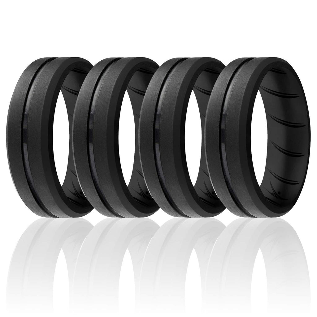 ROQ Silicone Ring for Men - Breathable Silicone Rings with Comfort Fit Air Flow Design - Comes in 1/4/6 Packs - Mens Silicone Rubber Medical Grade Bands - Safe Silicone Wedding Ring for Men 4 Pack: Black 7.5 - 8 (17.35mm) - BeesActive Australia