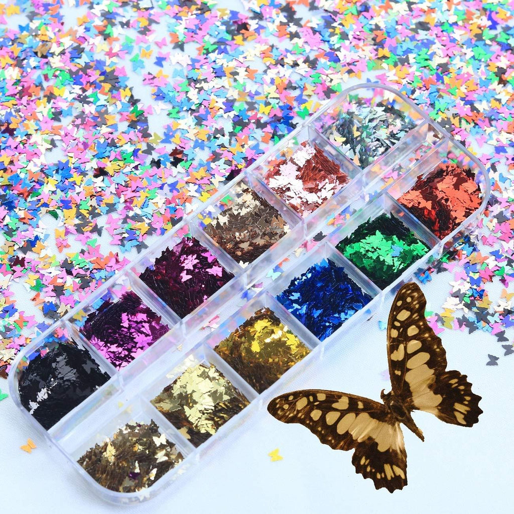 3D Butterfly Glitters Nail Sequins,1 box 12 Colors Confetti Paillettes for DIY Nail Art,Eye Makeup Sequins,Lip Gloss Decorations 0.12 - BeesActive Australia