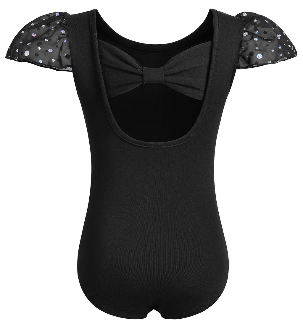 [AUSTRALIA] - MOLLDAN Girls’ Ballet Dance Leotard with Ruffle Sequin Sleeve and Back Bowknot Black 10-12 Years 