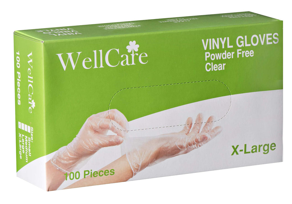 Well Care Disposable Vinyl Gloves, Clear, Powder Free, 4mil Thick Disposable Gloves (X-Large), 100 count (pack of 1) (WC-Vinyl-XL) - BeesActive Australia