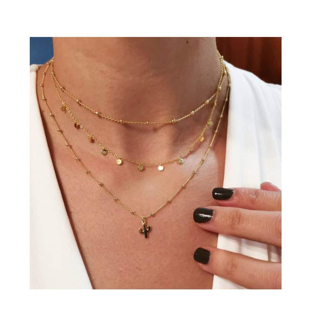 Edary Vintage Cactus Pendant Gold Layered Necklace Beaded Necklaces Chain Jewelry Accessories for Women and Girls - BeesActive Australia