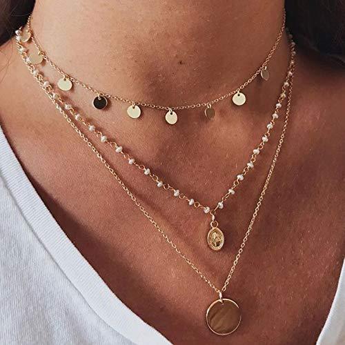 Edary Gold Layered Necklace Jesus Necklaces Sequins Pendant Chain Crystal Jewelry Accessories for Women and Girls. - BeesActive Australia